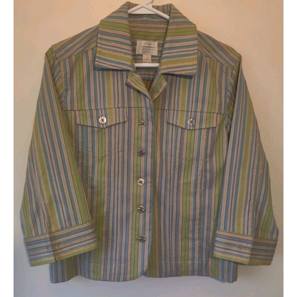Christopher‎ & Banks Women's M Jacket Striped Bright Button Down *See Pics*
